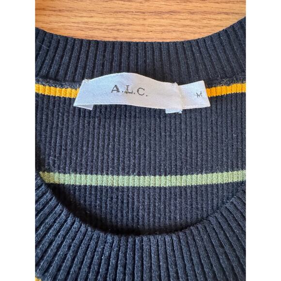 A.L.C Bodycon sleeveless Striped Shane Dress black knit midi dress size M - Picture 11 of 11
